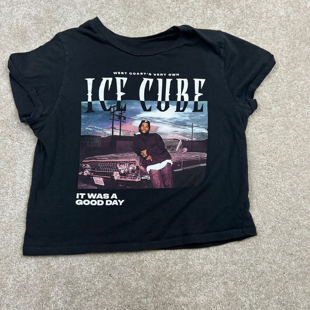 Ice Cube It Was A Good Day T Shirt Womens M Black Cropped Rap Hip Hop Tee